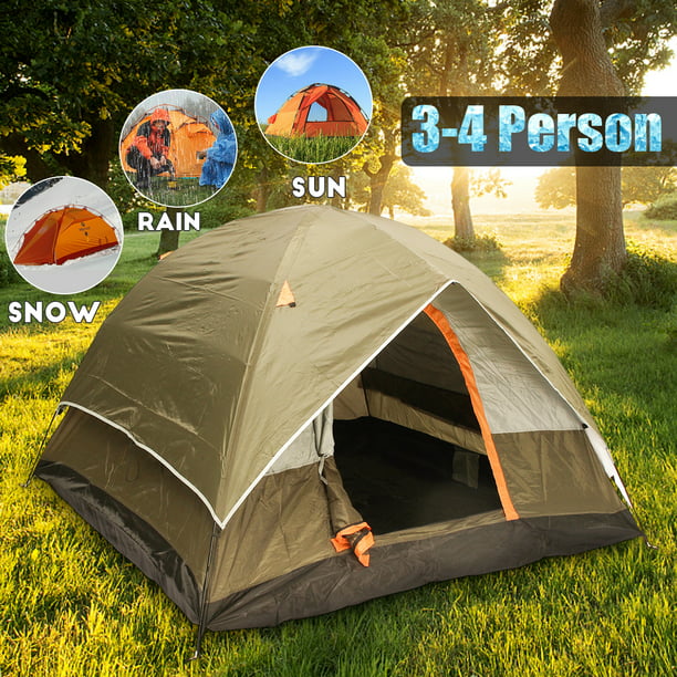 3-4 Person Outdoor Camping Tent 210T Waterproof Double-layer Family Hiking New
